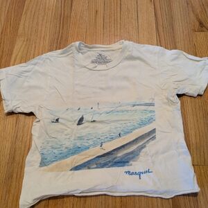 White Tee with Coastal Sailboat Graphic